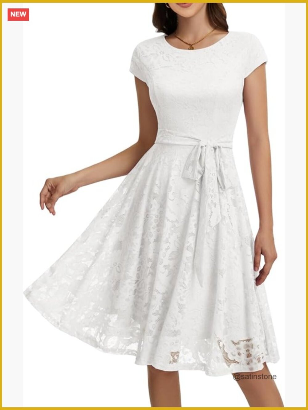 Lace Cocktail Swing Dress with Movable Belt